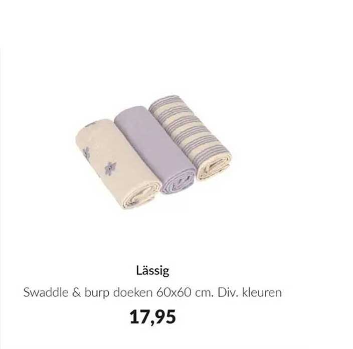 Lässig Swaddle & burp doeken 60x60 cm. Div. kleuren