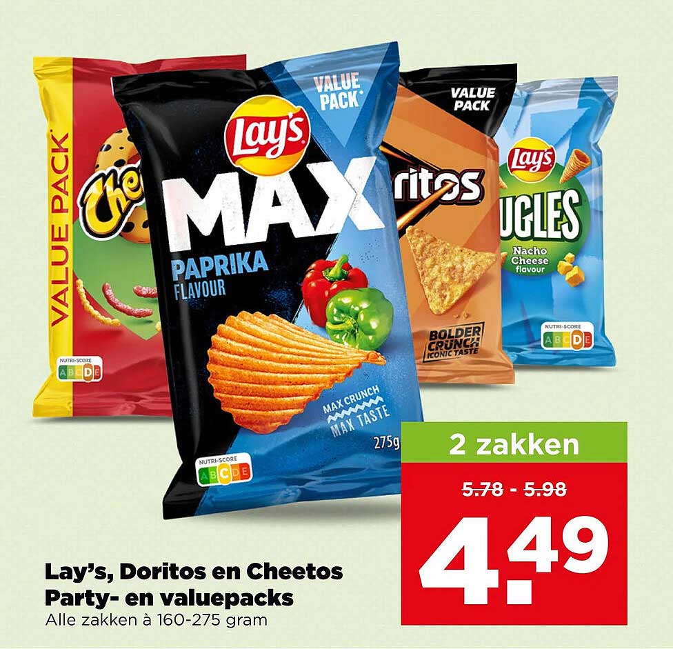 Lay’s, Doritos en Cheetos Party- en valuepacks 2 zakken