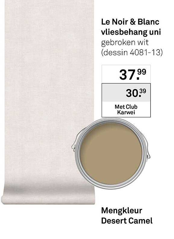 Le Noir & Blanc vliesbehang uni gebroken wit (dessin 4081-13) Mengkleur Desert Camel
