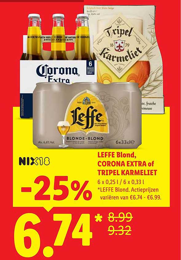LEFFE Blond, CORONA EXTRA of TRIPEL KARMELIET -25%