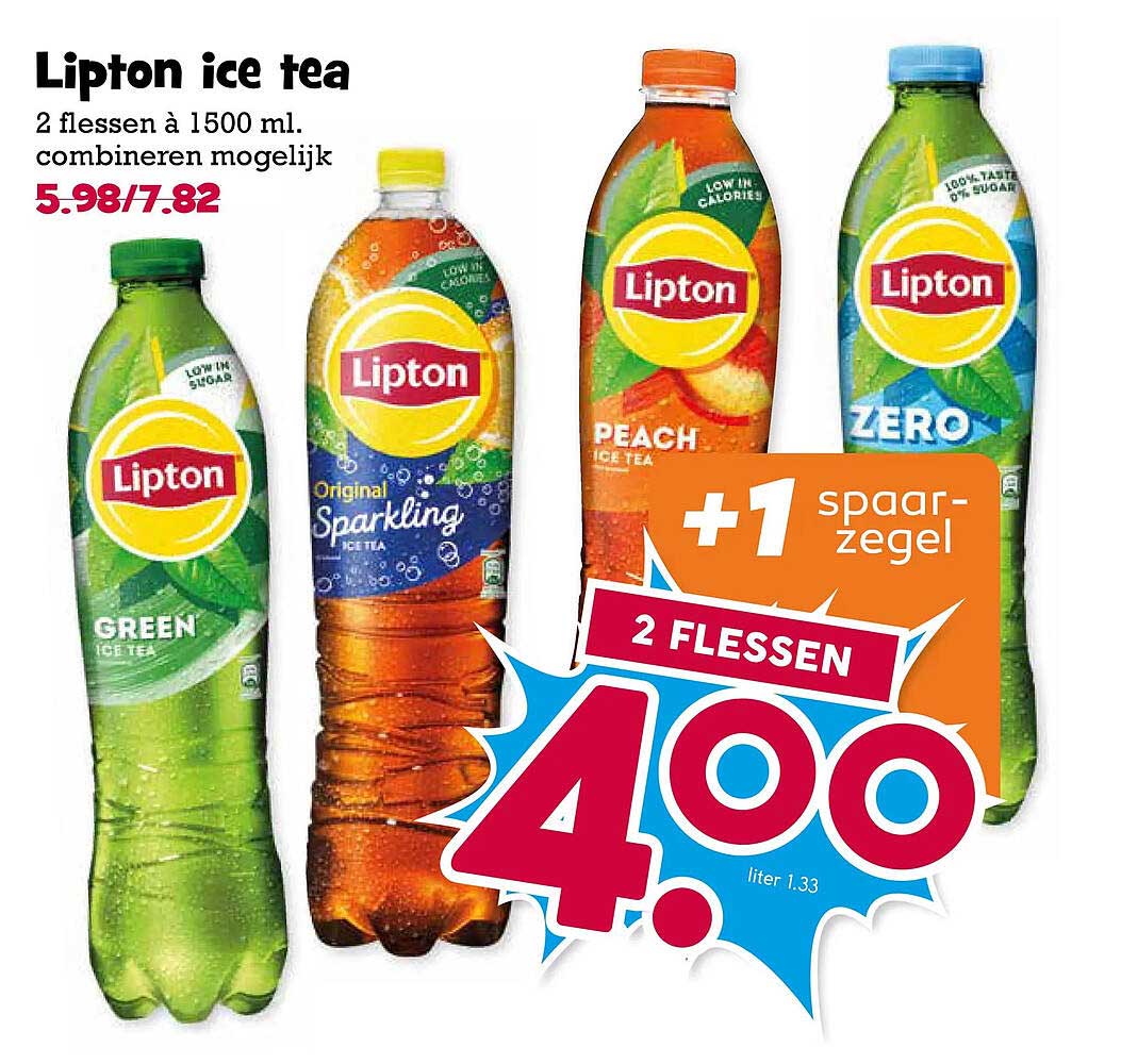 Lipton ice tea 2 flessen à 1500 ml, combineren mogelijk +1 spaarzegel