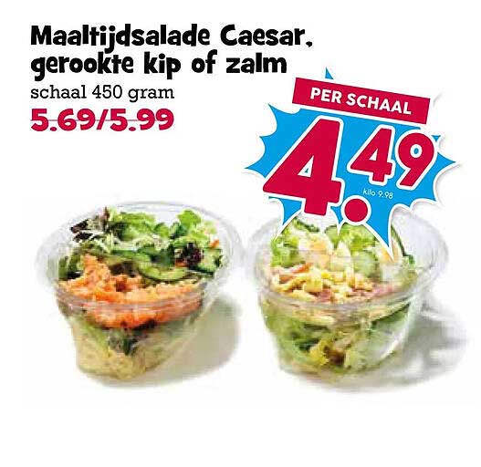 Maaltijdsalade Caesar, gerookte kip of zalm