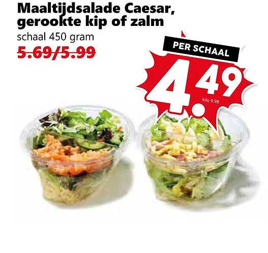 Maaltijdsalade Caesar, gerookte kip of zalm
