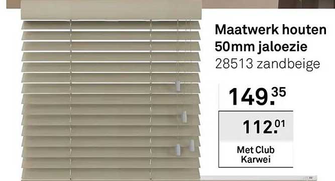 Maatwerk houten 50mm jaloezie 28513 zandbeige