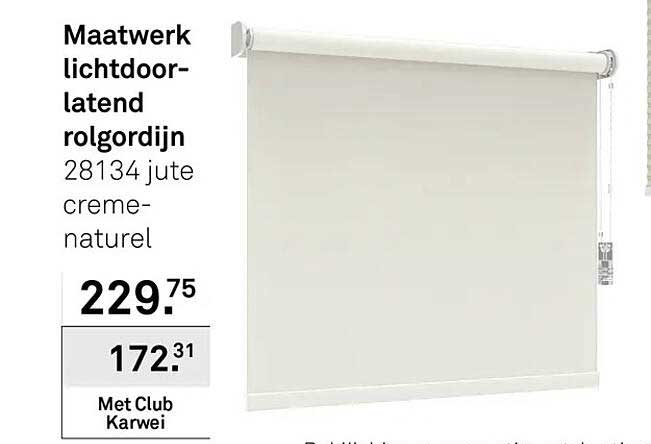 Maatwerk lichtdoor-latend rolgordijn 28134 jute creme-naturel