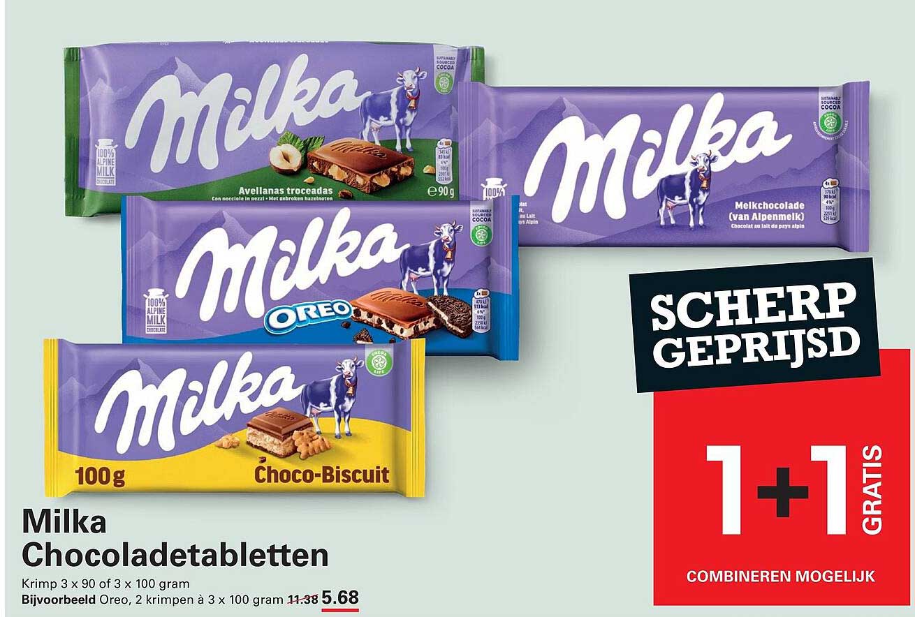 Milka Chocoladetabletten 1+1 gratis
