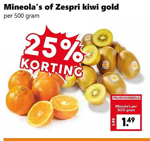 Mineola's of Zespri kiwi gold per 500 gram 25% KORTING