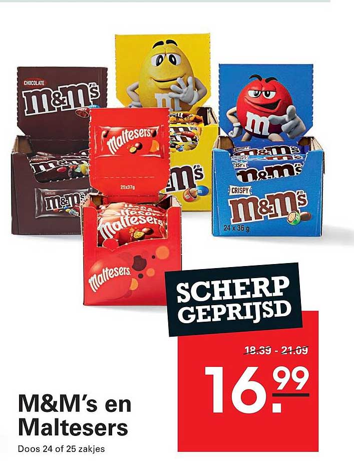 M&M's en Maltesers Doos 24 of 25 zakjes