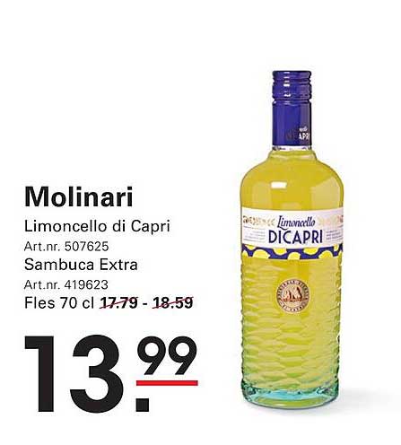 Molinari Limoncello di Capri Sambuca Extra Fles 70 cl