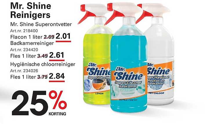Mr. Shine Reinigers 25% korting