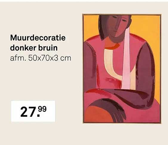 Muurdecoratie donker bruin afm. 50x70x3 cm
