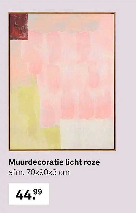 Muurdecoratie licht roze afm. 70x90x3 cm