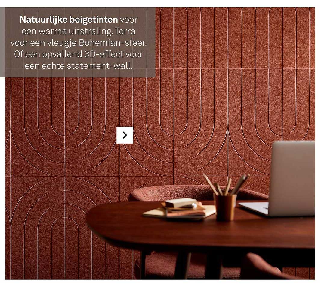 Natuurlijke behangtinten voor een warme uitstraling. Terra voor een vleugje Bohemian-sfeer. Of een opvallend 3D-effect voor een echte statement-wall.
