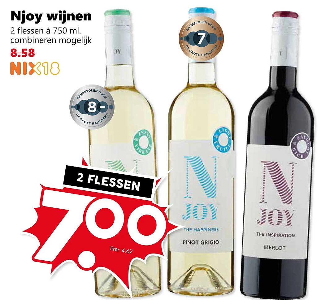 Njoy wijnen 2 flessen à 750 ml, combineren mogelijk