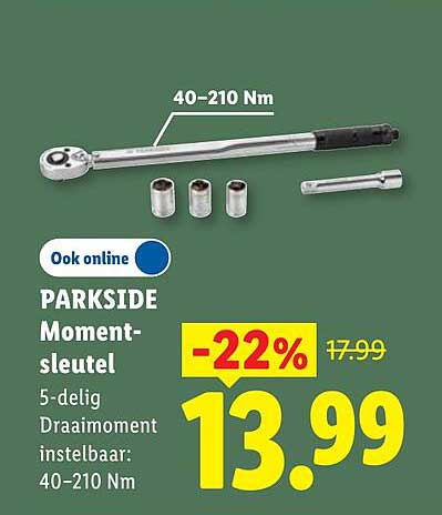 PARKSIDE Moment-sleutel 5-delig Draaimoment instelbaar: 40–210 Nm -22%