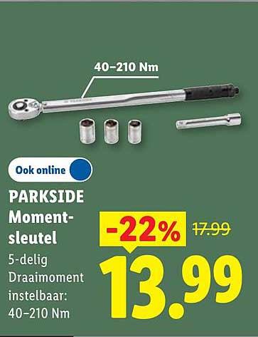 PARKSIDE Momentsleutel 5-delig Draaimoment instelbaar: 40–210 Nm -22%