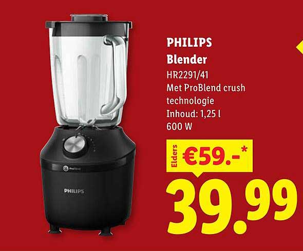 PHILIPS Blender HR2291/41 Met ProBlend crush technologie Inhoud: 1,25 l 600 W
