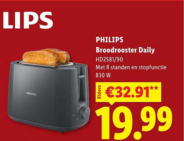 PHILIPS Broodrooster Daily HD2581/90 Met 8 standen en stopfunctie 830 W