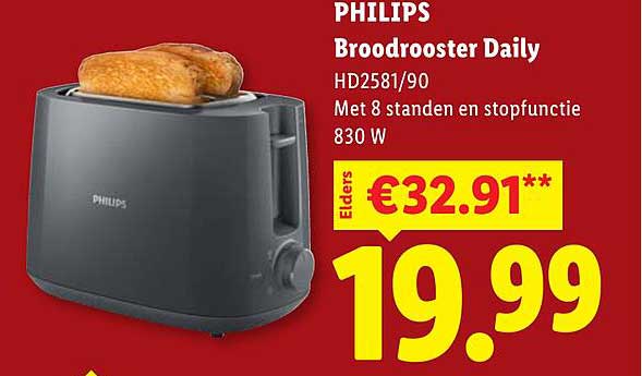 PHILIPS Broodrooster Daily HD2581/90 Met 8 standen en stopfunctie 830 W