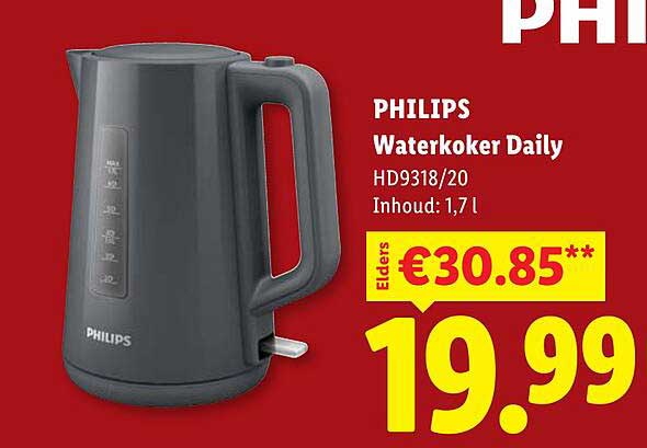 PHILIPS Waterkoker Daily HD9318/20 Inhoud: 1,7 l