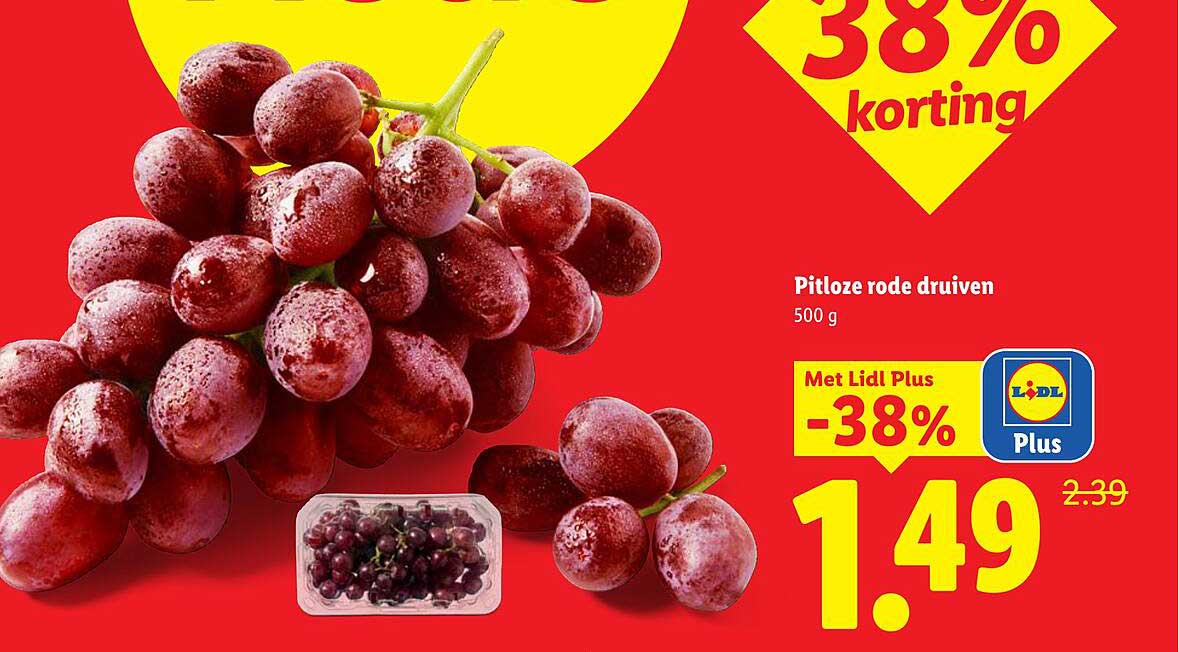 Pitloze rode druiven 500 g Met Lidl Plus -38%