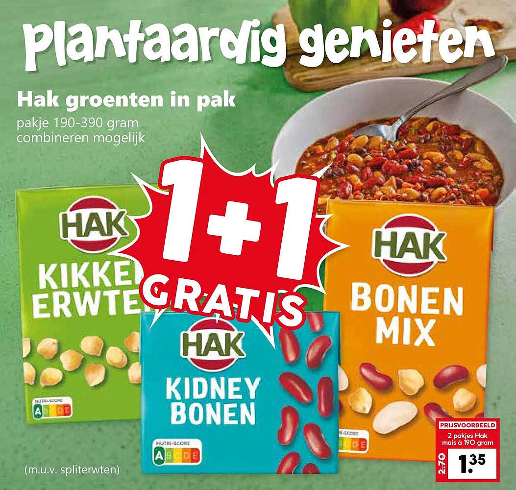 Plantaardig genieten Hak groenten in pak 1+1 gratis