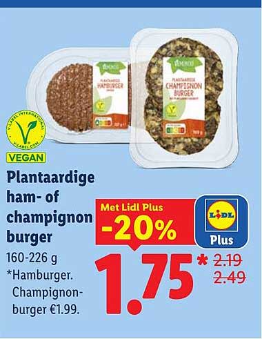 Plantaardige ham- of champignon burger -20%