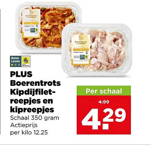 PLUS Boerentrots Kipdijfiletreepjes en kipreepjes