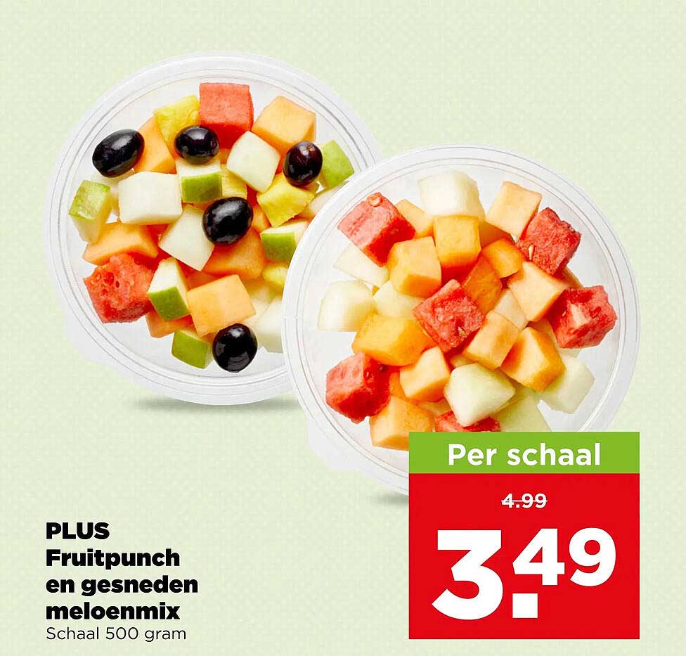 PLUS Fruitpunch en gesneden meloenmix Schaal 500 gram