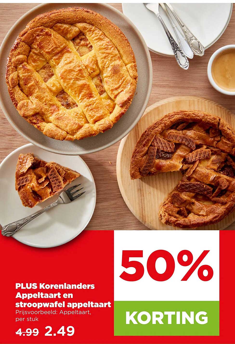 PLUS Korenlanders Appeltaart en stroopwafel appeltaart 50% KORTING