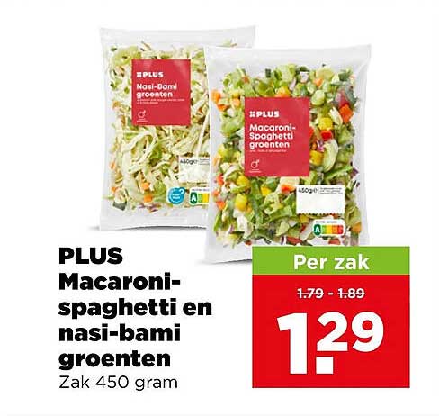 PLUS Macaroni-spaghetti en nasi-bami groenten Zak 450 gram
