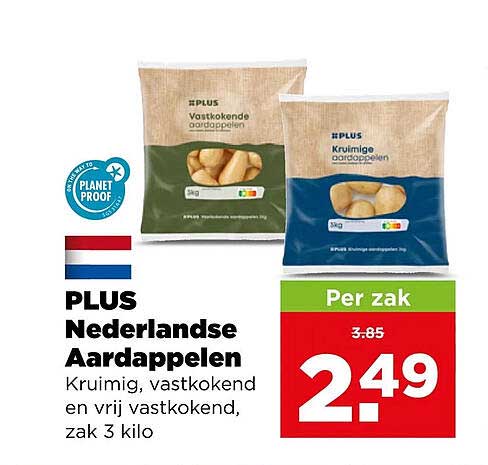 PLUS Nederlandse Aardappelen Kruimig, vastkokend en vrij vastkokend, zak 3 kilo