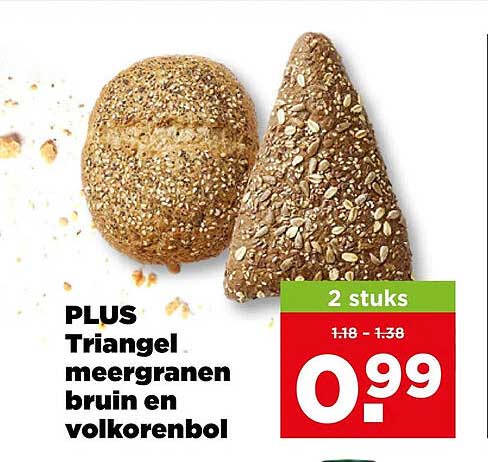 PLUS Triangel meergranen bruin en volkorenbol 2 stuks
