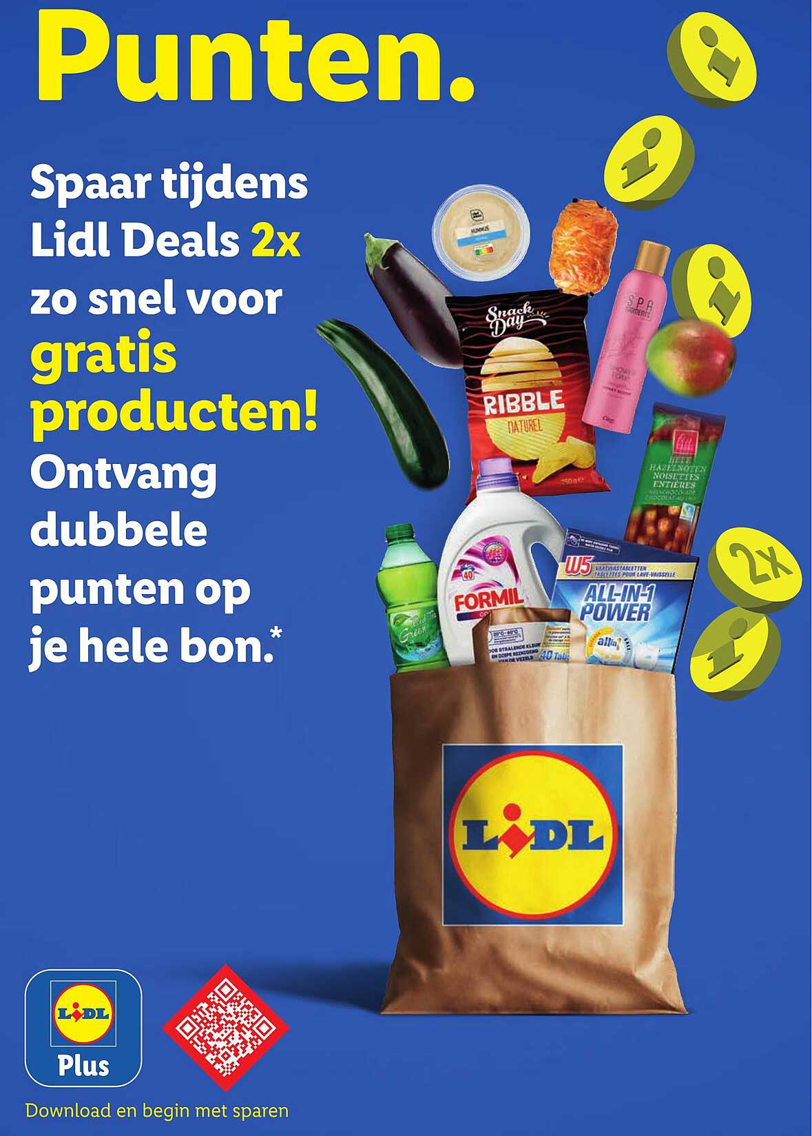Punten. Spaar tijdens Lidl Deals 2x zo snel voor gratis producten! Ontvang dubbele punten op je hele bon.