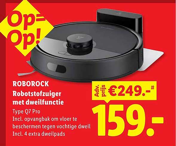 ROBOROCK Robotstofzuiger met dweilfunctie Type Q7 Pro Incl. opvangbak om vloer te beschermen tegen vochtige dweil Incl. 4 extra dweilpads Op=Op!