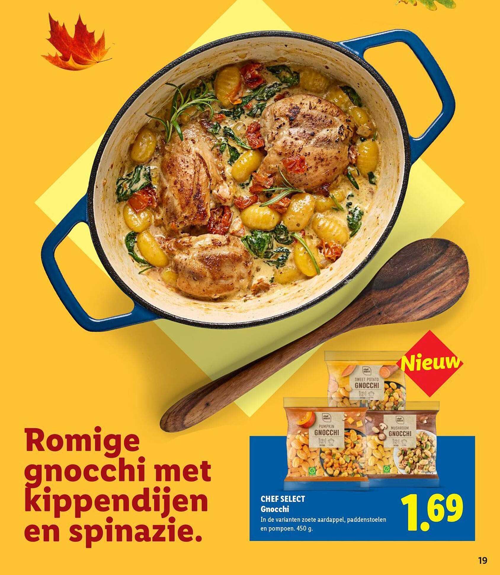 Romige gnocchi met kippendijen en spinazie
