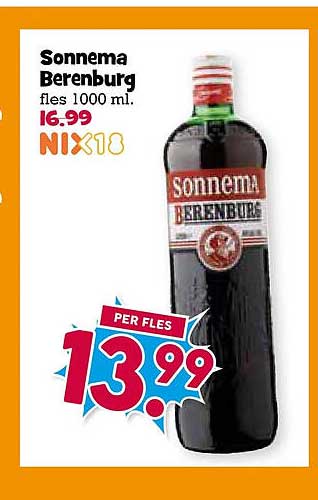 Sonnema Berenburg fles 1000 ml. NIX18 PER FLES