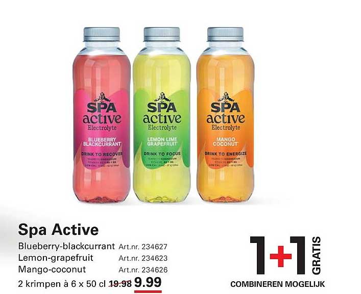 Spa Active Blueberry-blackcurrant Lemon-grapefruit Mango-coconut 1+1 GRATIS