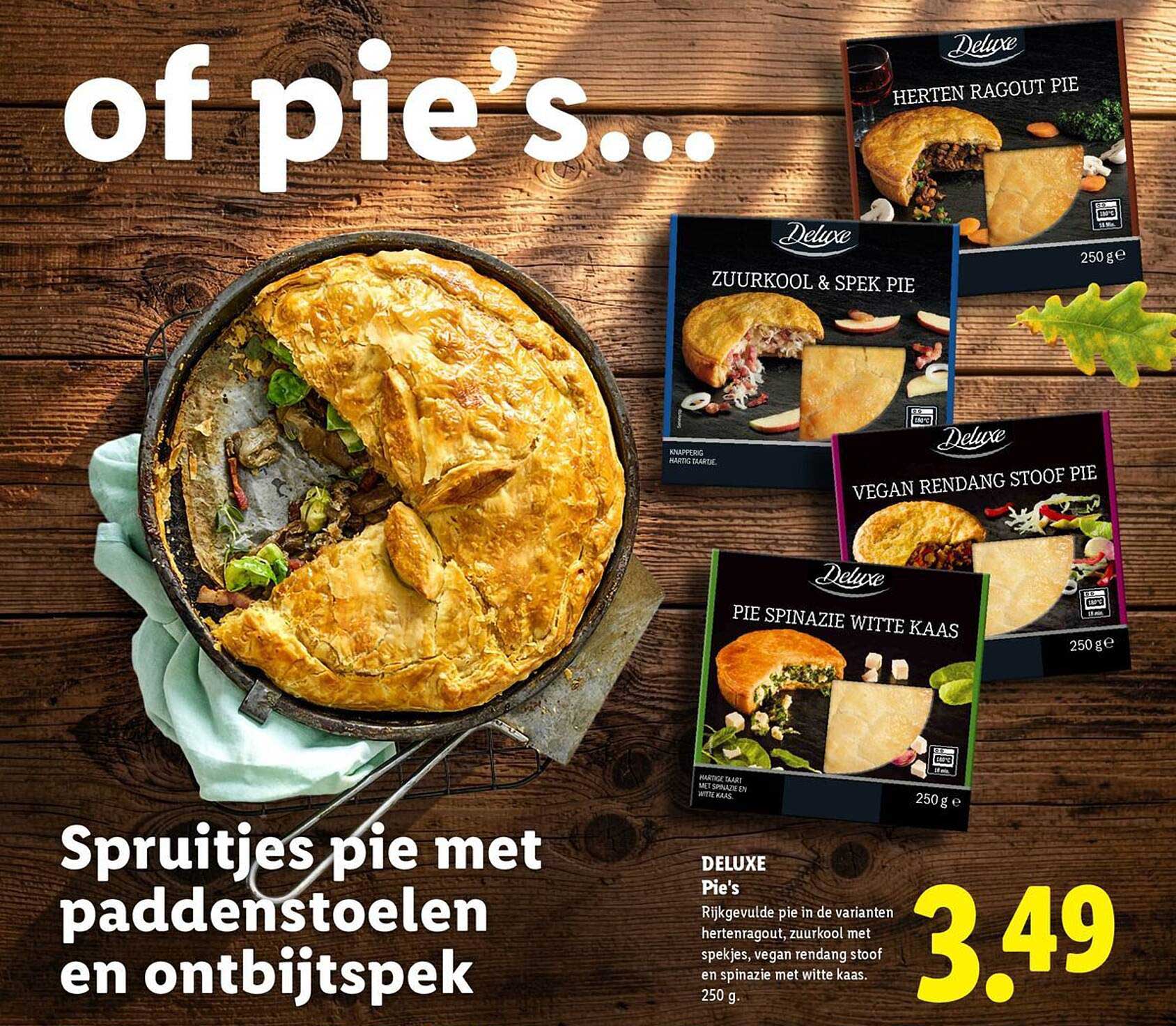 Spruitjes pie met paddenstoelen en ontbijt spek