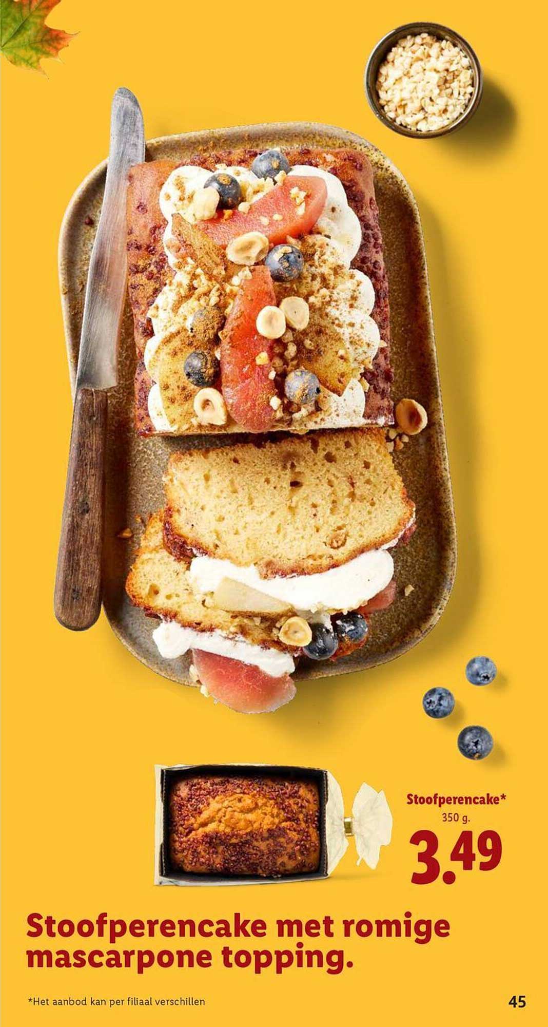 Stoofperencake met romige mascarpone topping.