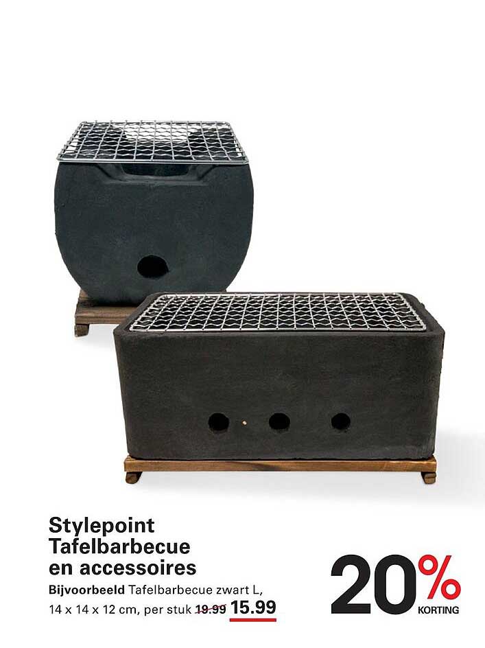 Stylepoint Tafelbarbecue en accessoires Bijvoorbeeld Tafelbarbecue zwart L. 14 x 14 x 12 cm, per stuk 20% korting