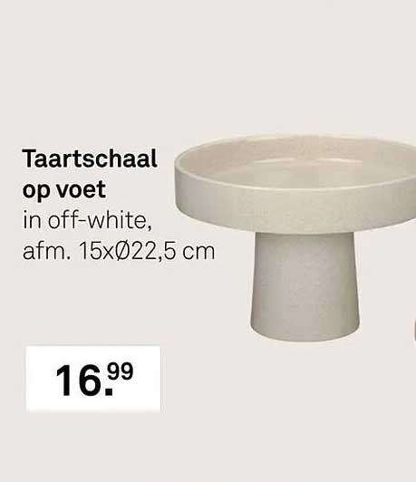 Taartschaal op voet in off-white, afm. 15xØ22,5 cm