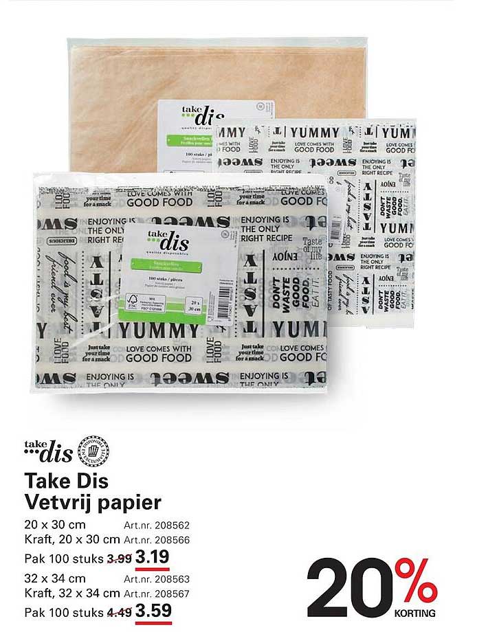 Take Dis Vetvrij papier 20% korting