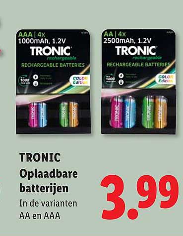 TRONIC Oplaadbare batterijen In de varianten AA en AAA