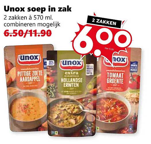 Unox soep in zak 2 zakken à 570 ml combineren mogelijk 2 ZAKKEN 6.00