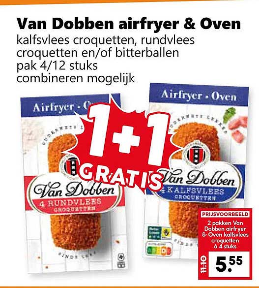 Van Dobben airfryer & Oven kalfsvlees croquetten, rundvlees croquetten en/of bitterballen pak 4/12 stuks combineren mogelijk 1+1 GRATIS