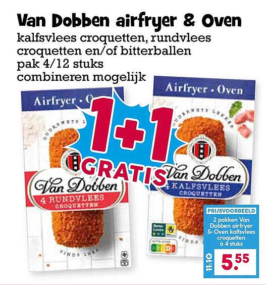 Van Dobben airfryer & Oven kalfsvlees croquetten, rundvlees croquetten en/of bitterballen pak 4/12 stuks combineren mogelijk 1+1 GRATIS