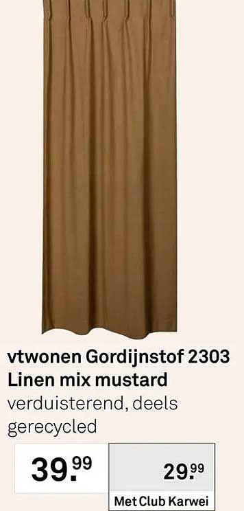 vtwonen Gordijnstof 2303 Linen mix mustard