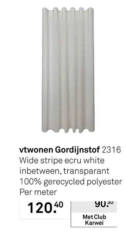 vtwonen Gordijnstof 2316 Wide stripe ecru white inbetween, transparant 100% gerecycled polyester Per meter