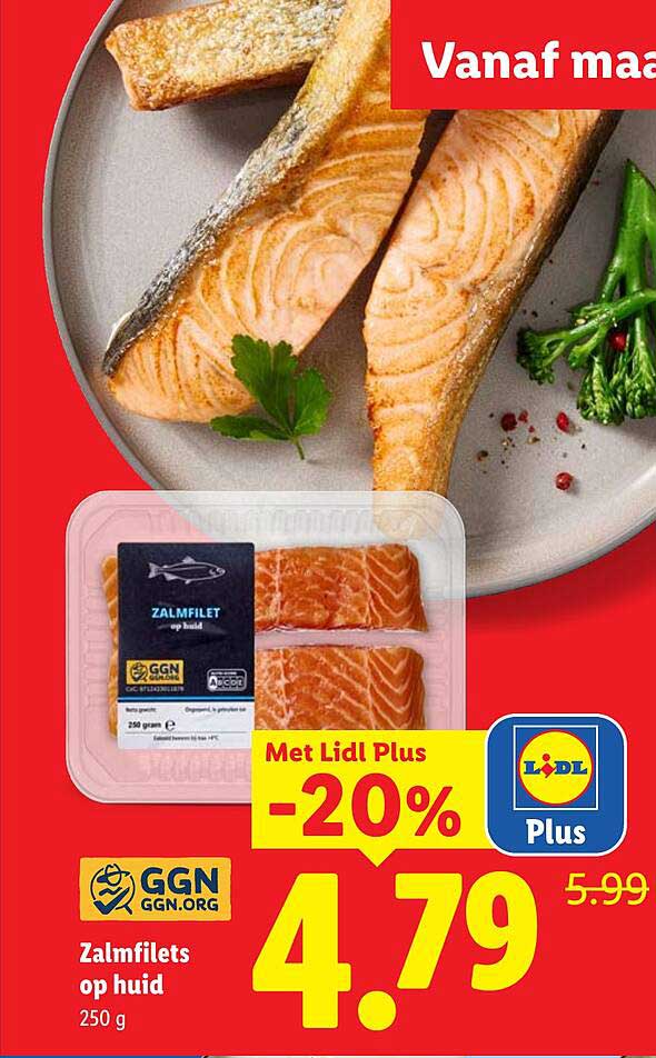 Zalmfilets op huid 250 g Met Lidl Plus -20%